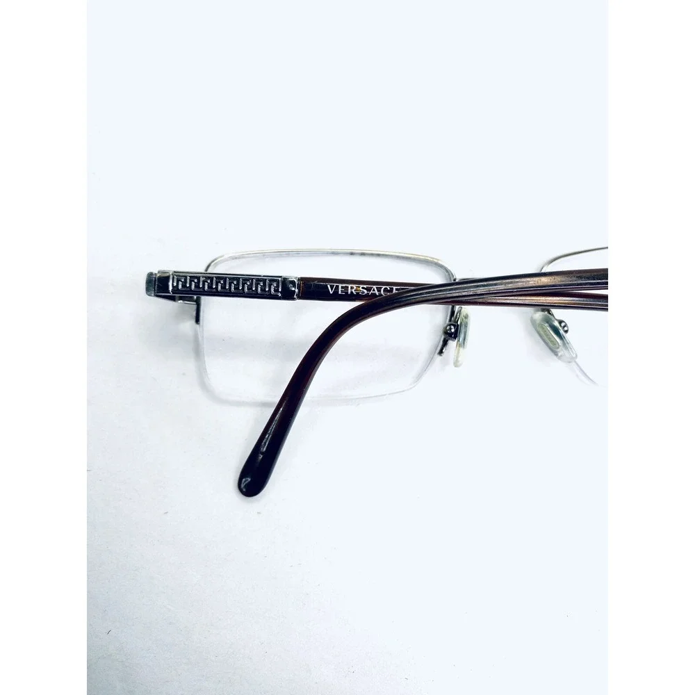 Versace Silver & Brown Half Rim Rectangular Glasses Italy 50 18 135